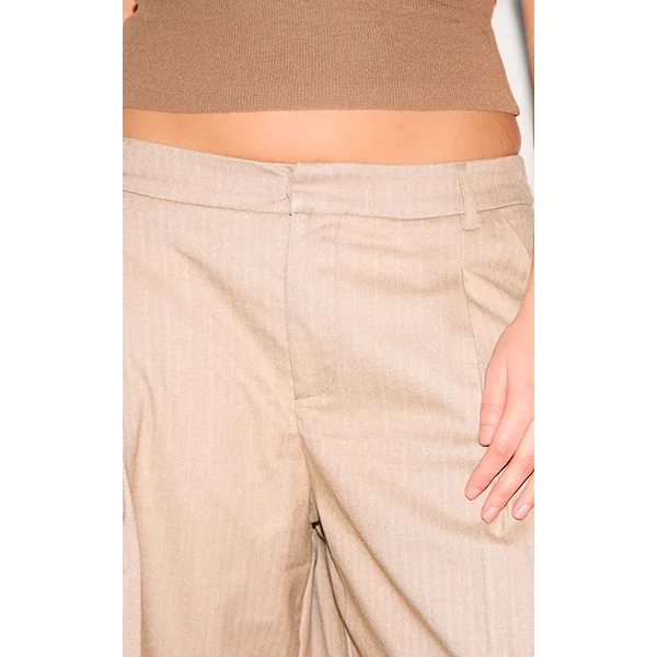 Taupe Pantalon Droit Tailleur À Rayures Tennis Tissé Premium Plus