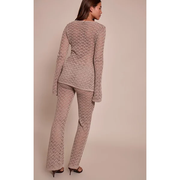 Taupe Pantalon En Crochet Tricoté