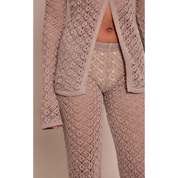 Taupe Pantalon En Crochet Tricoté