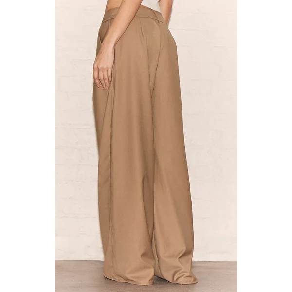 Taupe Pantalon Large Tissé À Double Pli