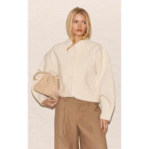 Taupe Pantalon Large Tissé À Double Pli