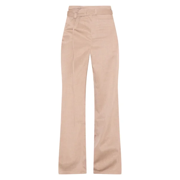 Taupe Pantalon Tailleur Premium Avec Détail De Ceinture Croisée