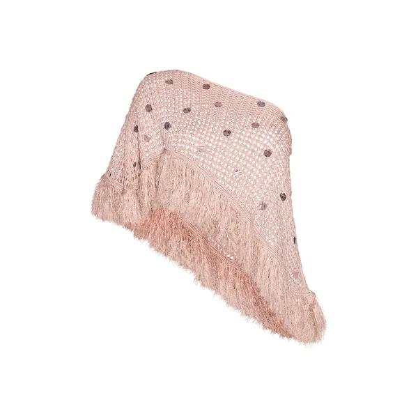 Taupe Poncho Au Crochet À Détails De Franges Et Sequins