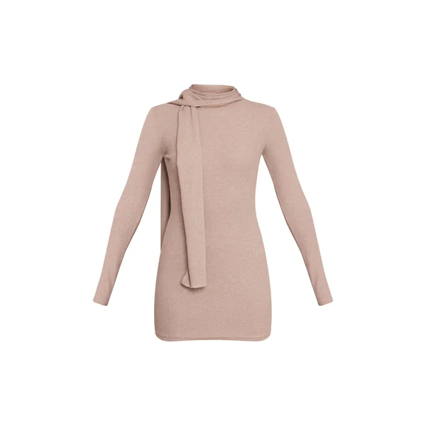 Taupe Robe Courte Ajustée À Manches Longues En Côtes Brossées Avec Détail Foulard