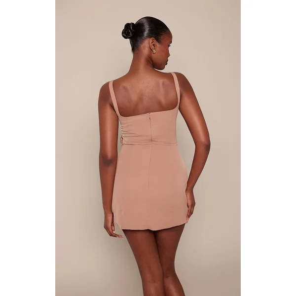 Taupe Robe Droite À Détails Floraux