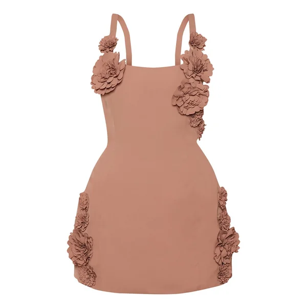 Taupe Robe Droite À Détails Floraux