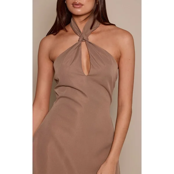 Taupe Robe Droite À Encolure Américaine