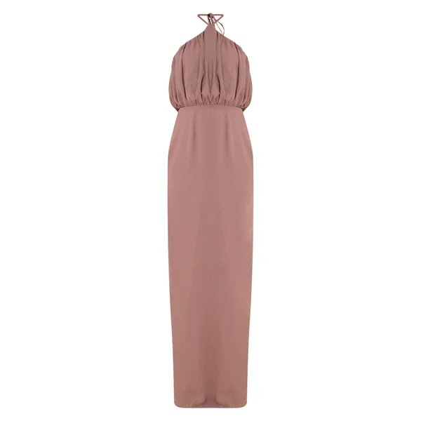 Taupe Robe Longue En Mousseline À Col Licou