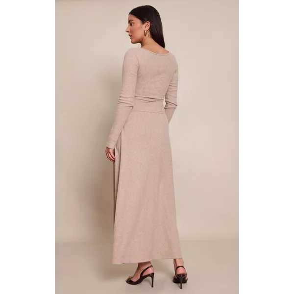 Taupe Robe Maxi À Manches Longues Avec Ourlet Asymétrique