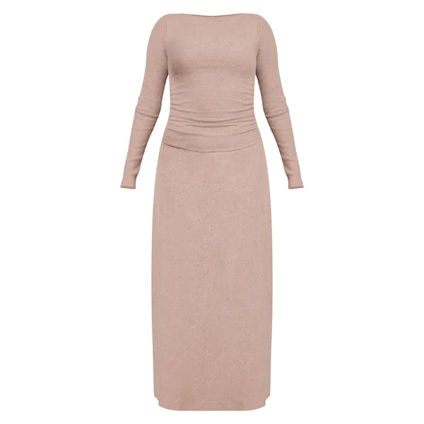Taupe Robe Maxi À Manches Longues Avec Ourlet Asymétrique