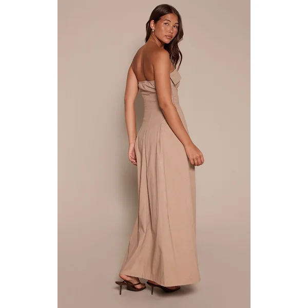 Taupe Robe Mi-longue Plissée À Bustier