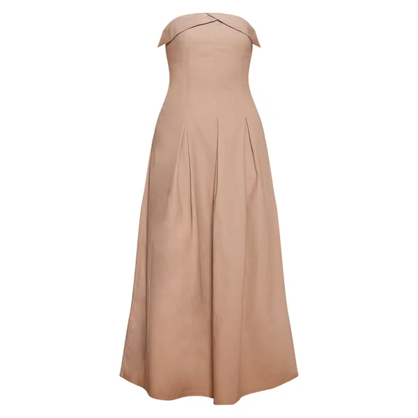 Taupe Robe Mi-longue Plissée À Bustier