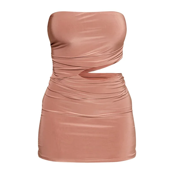 Taupe Robe Moulante Mini Bandeau Avec Découpes