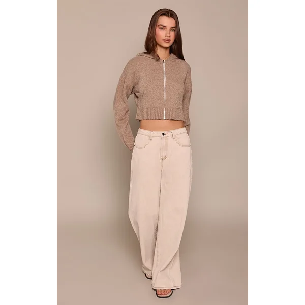 Taupe Sweat À Casynthétiqueche Zippé En Maille Bouclée Taupe