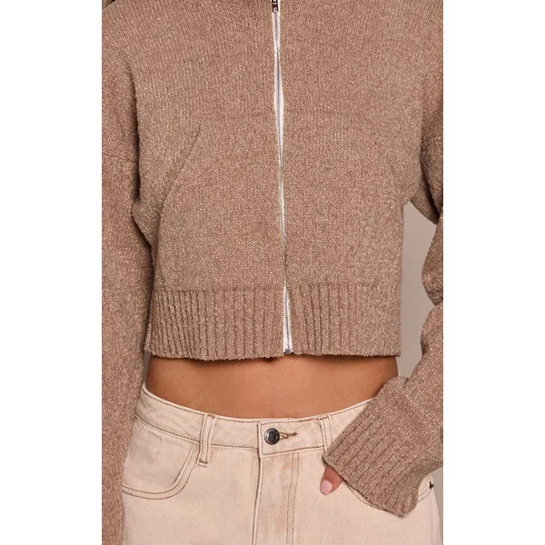 Taupe Sweat À Casynthétiqueche Zippé En Maille Bouclée Taupe