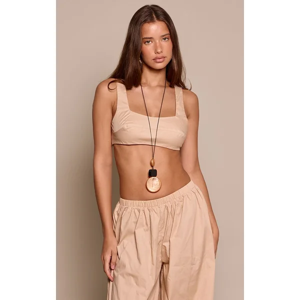 Taupe Top Bralette À Fines Rayures