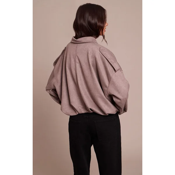Taupe Veste Bomber Zippée En Synthétique