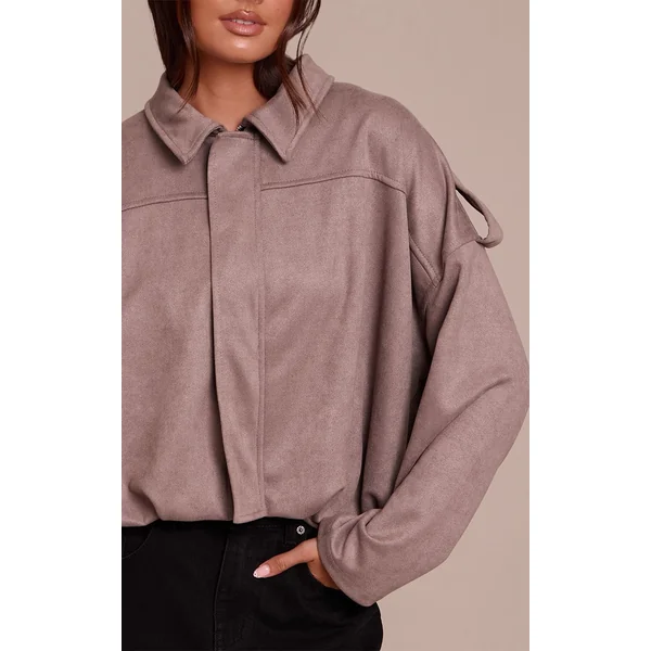 Taupe Veste Bomber Zippée En Synthétique