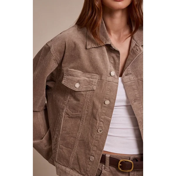 Taupe Veste En Velours Côtelé Coupe Boxy Classique