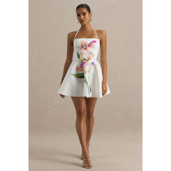 Taylor | Mini robe à encolure carrée avec imprimé lys blanc