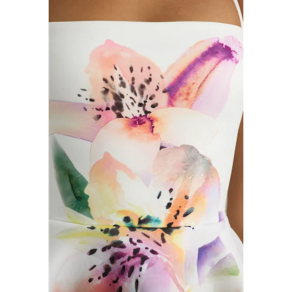 Taylor | Mini robe à encolure carrée avec imprimé lys blanc