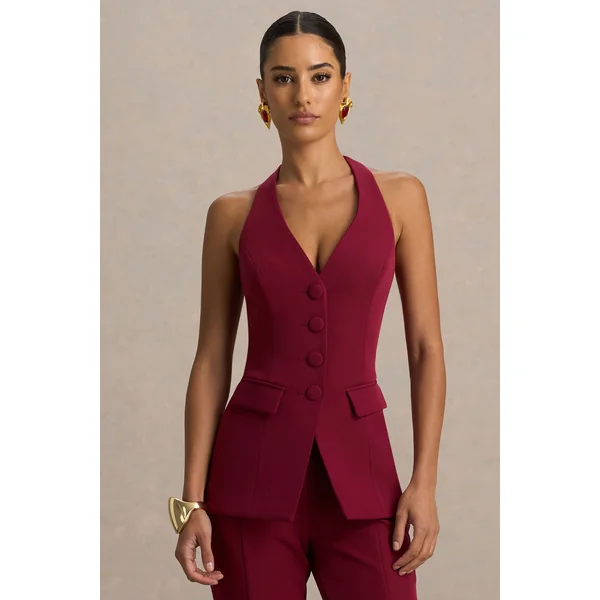 Tecla | Gilet tailleur boutonné bordeaux