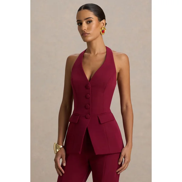 Tecla | Gilet tailleur boutonné bordeaux
