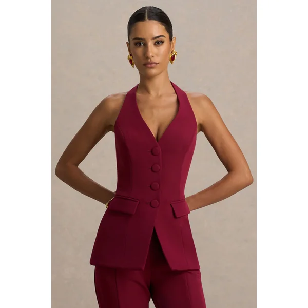 Tecla | Gilet tailleur boutonné bordeaux