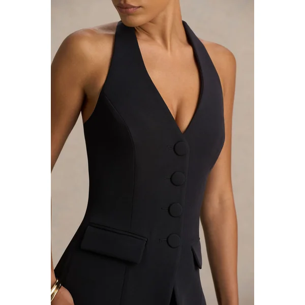 Tecla | Gilet tailleur boutonné noir