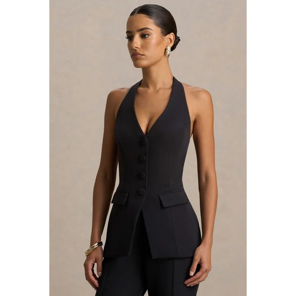 Tecla | Gilet tailleur boutonné noir