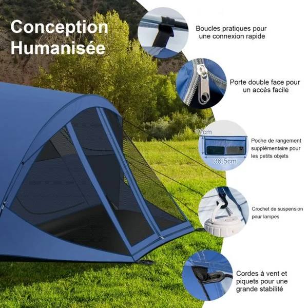 Tente de Camping Dôme pour 6 Personnes Imperméable Ventilisation Coup-Vent avec Sac de Transport 417 x 300 x 182cm