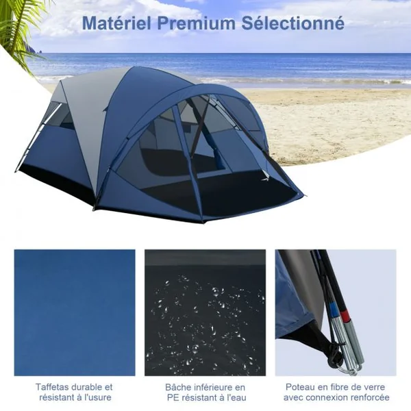 Tente de Camping Dôme pour 6 Personnes Imperméable Ventilisation Coup-Vent avec Sac de Transport 417 x 300 x 182cm