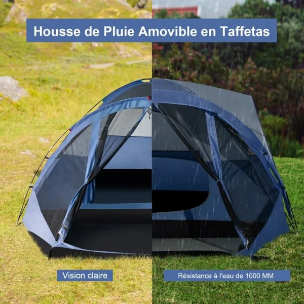 Tente de Camping Dôme pour 6 Personnes Imperméable Ventilisation Coup-Vent avec Sac de Transport 417 x 300 x 182cm