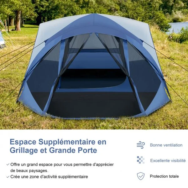 Tente de Camping Dôme pour 6 Personnes Imperméable Ventilisation Coup-Vent avec Sac de Transport 417 x 300 x 182cm