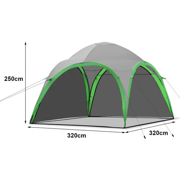 Tente de Camping Familiale Pavillon de Jardin pour 3 à 4 personnes 320*320*250 cm avec parois amovibles gris / vert