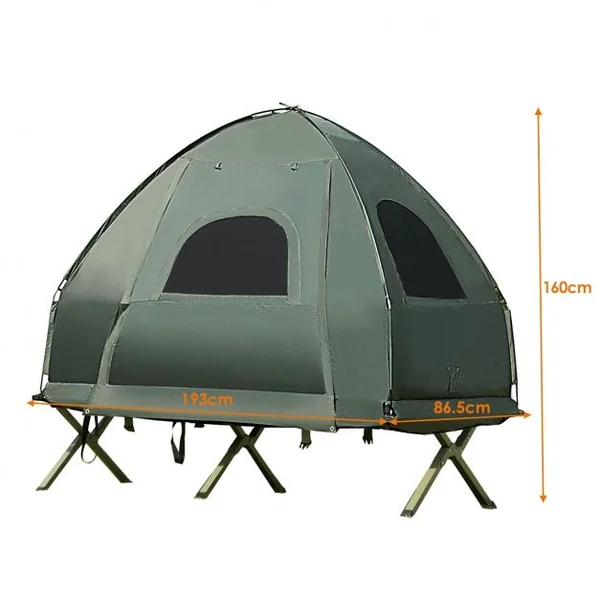 Tente de Camping Surélevée 1 Personne avec Matelas Pneumatique Imperméable Oreiller et Sac de Couchage 193x87x160cm