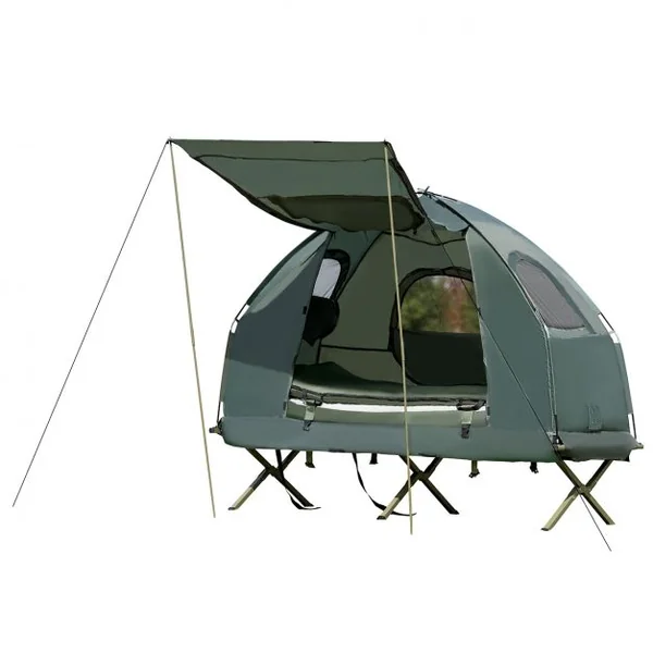 Tente de Camping Surélevée 1 Personne avec Matelas Pneumatique Imperméable Oreiller et Sac de Couchage 193x87x160cm