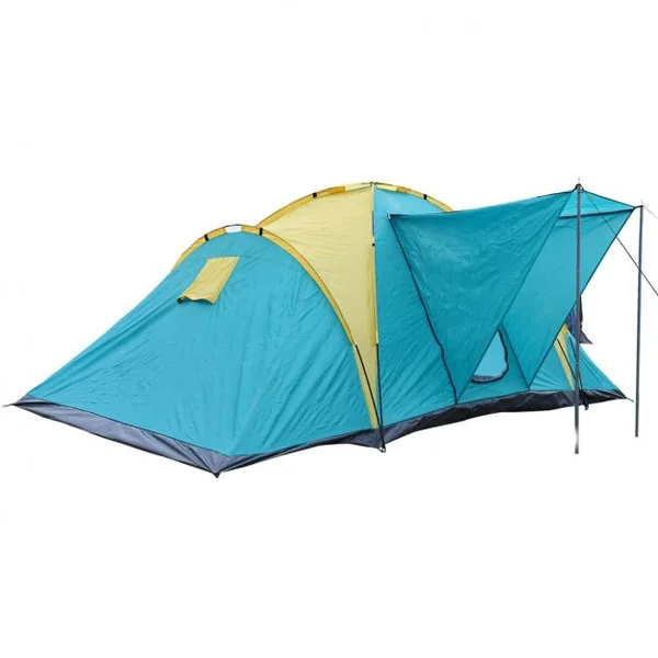 Tente de camping tunnel Tente familiale, moustiquaire, sac de transport, 790+210+90x210x120/160 cm, Bleu et jaune