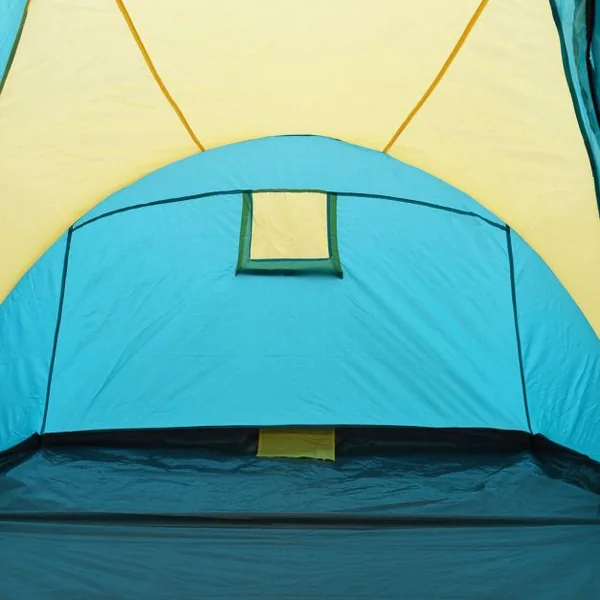 Tente de camping tunnel Tente familiale, moustiquaire, sac de transport, 790+210+90x210x120/160 cm, Bleu et jaune