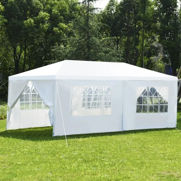 Tente de jardin Tonnelle Tente de fête Tente de réception avec fenêtres, Pliable, en PP-PE-acier, 300x600x250cm, Blanc
