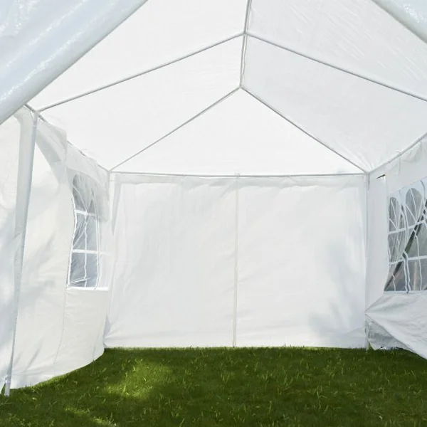 Tente de jardin Tonnelle Tente de fête Tente de réception avec fenêtres, Pliable, en PP-PE-acier, 300x600x250cm, Blanc