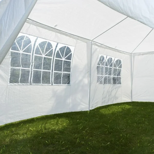Tente de jardin Tonnelle Tente de fête Tente de réception avec fenêtres, Pliable, en PP-PE-acier, 300x600x250cm, Blanc