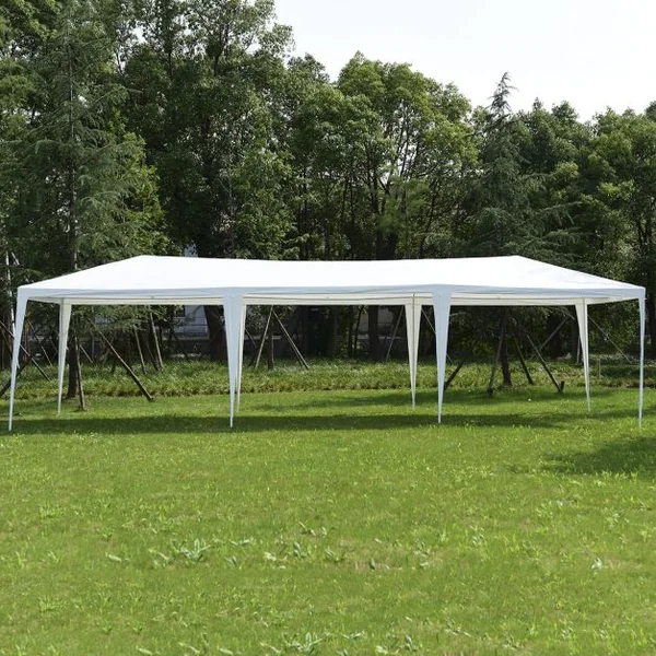 Tente de jardin Tonnelle Tente de fête Tente de réception avec fenêtres, Pliable, en PP-PE-acier, 300x900x250cm, Blanc