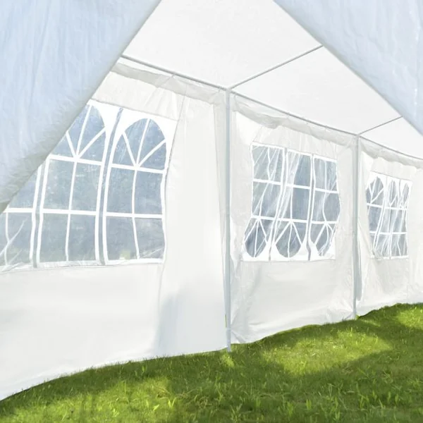 Tente de jardin Tonnelle Tente de fête Tente de réception avec fenêtres, Pliable, en PP-PE-acier, 300x900x250cm, Blanc