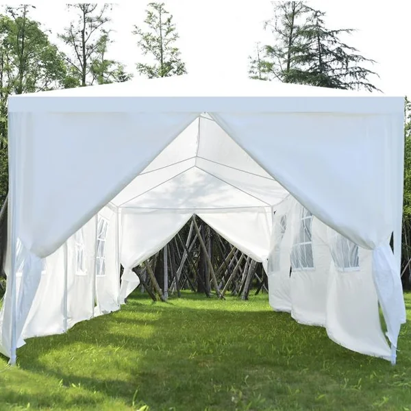 Tente de jardin Tonnelle Tente de fête Tente de réception avec fenêtres, Pliable, en PP-PE-acier, 300x900x250cm, Blanc