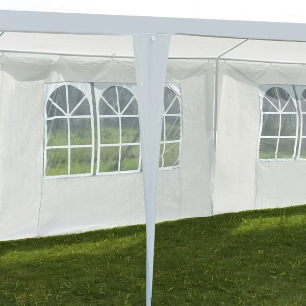 Tente de jardin Tonnelle Tente de fête Tente de réception avec fenêtres, Pliable, en PP-PE-acier, 300x900x255cm, Blanc