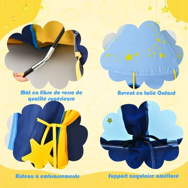 Tente de Jeu Portable Enfants 3 Ans + Sac de Transport en Tissu Oxford Épais Motif de Fleurs Intérieur et Extérieur Bleu