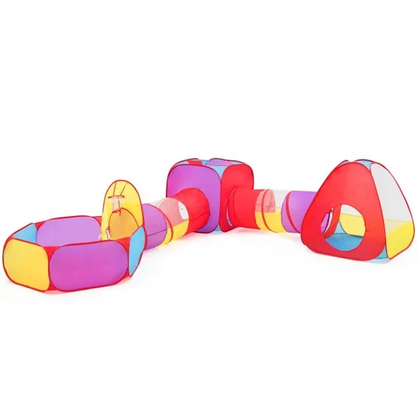 Tente de Jeu pour Enfant de + 18 Mois avec Tunnel 7 Pièces Piscine et Panier de Basket Forme Variable Multicolore