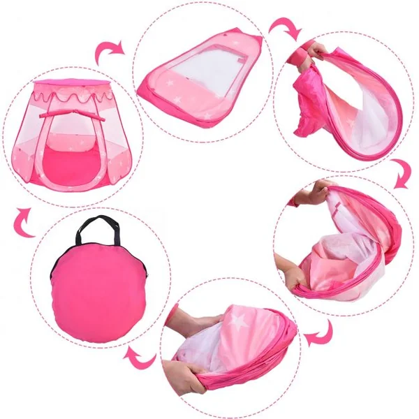 Tente de jeux pour enfant Tente enfant Tente princesse Tente de jardin,100 boules,1 sac, pour fille, 80 x 120cm, Rose