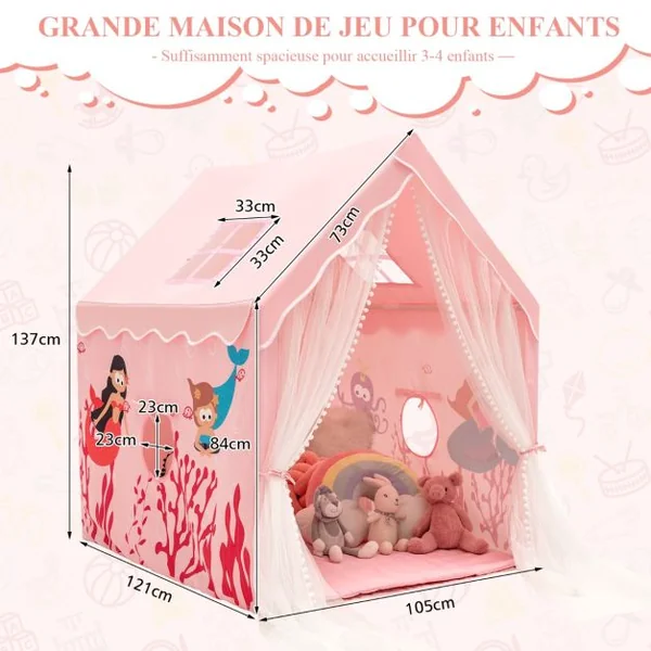 Tente de Jeux pour Enfants Intérieur Cabane avec Fenêtres en Maille Respirante pour Enfants plus de 1 Ans Bleu/Rose